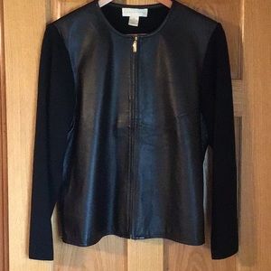 Don Caster Black Leather Front Sweater Jacket in Size XL